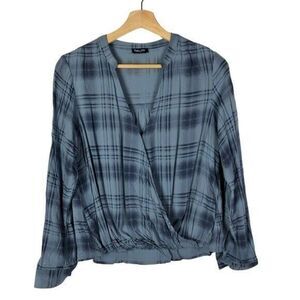 Splendid Light Blue Plaid Wrap Long Sleeve Top XS
